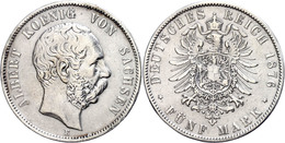 5 Mark, 1876, Albert, Mzz E, Kratzer, Min. Rf, Ss+, Katalog: J.122 Ss - Sonstige & Ohne Zuordnung