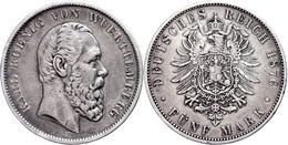 5 Mark, 1876, Karl 1864-1891, Gestichelt, Ss., Katalog: J.173 Ss - Sonstige & Ohne Zuordnung