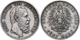 5 Mark, 1888, Karl, Kl. Rf., Ss., Katalog: J.173 Ss - Sonstige & Ohne Zuordnung