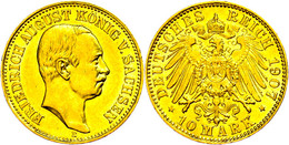 10 Mark, 1907, Friedrich August III., Kl. Rf., Vz., Katalog: J. 267 Vz - Sonstige & Ohne Zuordnung