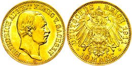 10 Mark, 1911, Friedrich August III., Avers Vz, Revers F. St., Katalog: J. 267 - Otros & Sin Clasificación