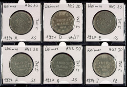 6 X 3 Mark, 1924, A, D, E, F, G Und J, Erhaltungen Ss-vz., Katalog: J.312 - Altri & Non Classificati