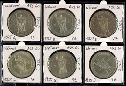 6 X 5 Reichsmark, 1925, Rheinlande, A, D, E, F, G Und J, Erhaltungen Jeweils Um Vz., Katalog: J.322 - Sonstige & Ohne Zuordnung