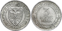 3 Reichsmark, 1926, Lübeck 700 Jahre Reichsfreiheit, Vz., Katalog: J.323 Vz - Sonstige & Ohne Zuordnung