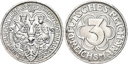 3 Reichsmark, 1927 A, Nordhausen, Wz. Rf., Vz+., Katalog: J.327 - Altri & Non Classificati