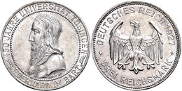 3 Reichsmark, 1927, Universität Tübingen, Kl. Rf., Vz., Katalog: J 328 Vz - Altri & Non Classificati