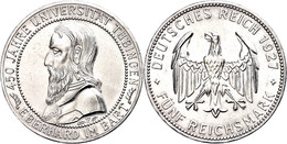 5 Reichsmark, 1927, Universität Tübingen, Kl. Rf., Min. Berieben, Vz., Katalog: J.329 Vz - Other & Unclassified