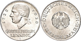 3 Reichsmark, 1929, D, Lessing, Kl. Kr., Vz-st., Katalog: J.335 Vz-st - Altri & Non Classificati