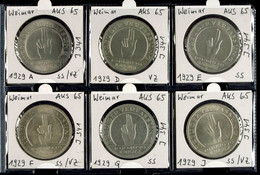 6 X 5 Reichsmark, 1929, Schwurhand, A, D, E, F, G Und J, Erhaltungen Jeweils Um Vz., Katalog: J.341 - Altri & Non Classificati