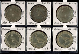 6 X 5 Reichsmark, 1930, Rheinlandräumung, A, D, E, F, G Und J, Erhaltungen Jeweils Um Vz., Katalog: J.346 - Other & Unclassified