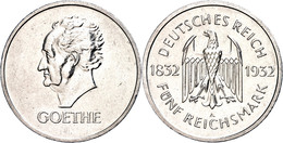 5 Reichsmark, 1932, A, Goethe, Kl. Kr., Vz., Katalog: J.351 Vz - Altri & Non Classificati