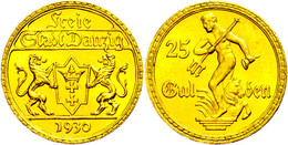 Danzig, 25 Gulden, Gold, 1930, Kl. Kratzer Auf Avers, Vz-st., Katalog: J.D11 Vz - Andere & Zonder Classificatie