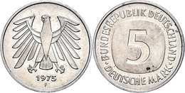 5 Mark, 1975, F, Ohne Randschrift, Vz., Katalog: J.415 Vz - Sonstige & Ohne Zuordnung