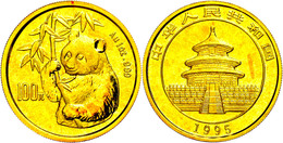 100 Yuan, Gold, 1995, Panda, Large Date, KM 719, Rote Flecken, St.  St - Cina