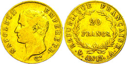 20 Francs, AN 13 (1804/05), A, Gold, Napoleon I., Fb. 487a, Kl. Rf., Ss.  Ss - Otros & Sin Clasificación