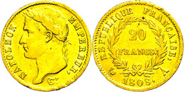 20 Francs, Gold, 1808, A, Napoleon I., Fb. 499, Wz. Hsp., Ss.  Ss - Andere & Zonder Classificatie