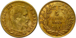5 Francs, Gold, 1859, Napoleon III., Mzz A Paris, Fb. 578 A, Gadoury 1001, Ss.  Ss-vz - Other & Unclassified