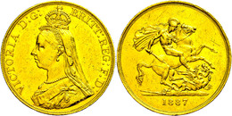 5 Pounds, Gold, 1887, Victoria, Fb. 390, Seaby 3864, Randfehler Und Kratzer, Vz.  Vz - Sonstige & Ohne Zuordnung