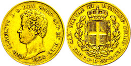 Sardinien, 20 Lire, Gold, 1834, Karl Albert, Turin, Fb. 1142, Wz. Rf., Ss.  Ss - Andere & Zonder Classificatie