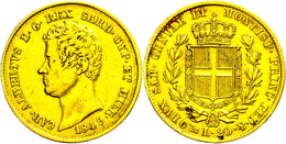 Sardinien, 20 Lire, Gold, 1849, Carlo Alberto, Anker, Fb. 1143, Ss.  Ss - Altri & Non Classificati