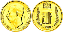 20 Francs, Gold, 1980, Probe, Jean, Probst L400-1, Wz. Kr., F. St. Auflage Nur 500 Stück. - Luxemburg