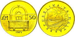 50 Pfund, Gold, 1975, Steinbalkon, Fb. 58, Fingerabdrücke, St.  St - Malta