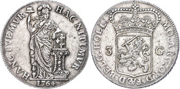 Holland, 3 Gulden, 1764, Dav. 1850, Delm 1146, Kl. Schrötlingsfehler, Ss-vz.  Ss-vz - Sonstige & Ohne Zuordnung