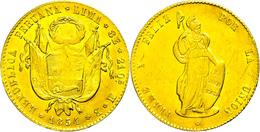 8 Escudos, Gold, 1854, MB Lima, KM 148.4, Fb. 62, Ss-vz.  Ss-vz - Perú