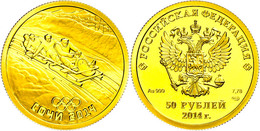 50 Rubel, 2014, Gold, Winterolympiade Sotschi - Viererbob, Mit Zertifikat In Ausgabeetui Und OVP, PP.  PP - Rusland