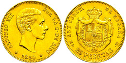 25 Pesetas, Gold, 1880, Alfonso XII., Fb. 342, Wz. Rf., Vz.  Vz - Altri & Non Classificati