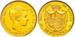 20 Pesetas, Gold, 1896 (19-62), Alfonso XIII., Nachprägung, Fb. 348R, Randfehler, Vz-st.  Vz-st - Other & Unclassified