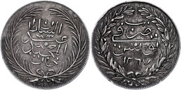 2 Riyal, AH 1267, Abdülmecid, Tunis, KM 109 (Tunesien), Vz. Mit Unterlegzettel Der Firma Stephen Album Rare Coins, Santa - Orientale