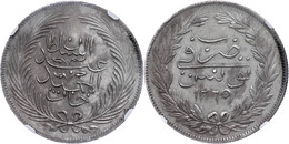 5 Riyal, AH 1271, Abdülmecid, Tunis, KM 108 (Tunesien), In Slab Der NGC Mit Der Bewertung UNC-DETAILS. - Orientale