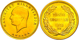 100 Piaster, Gold, 1954 (1923/32), Kemal Atatürk, Fb. 91, Kl. Kratzer, Vz-st. - Türkei