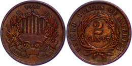 2 Cents 1864, Kupfer, Large Motto, KM 94, Leichte Prägeschwäche, Vz.  Vz - Sonstige & Ohne Zuordnung