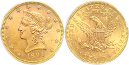 10 Dollars, Gold, 1894, Liberty Head, Philadelphia, Fb. 158, In Slab Der PCGS Mit Der Bewertung MS62. - Andere & Zonder Classificatie