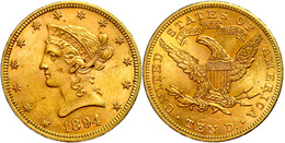 10 Dollars, Gold, 1894, Liberty Head, Philadelphia, Fb. 158, Kl. Rf., Ss-vz  Ss-vz - Altri & Non Classificati