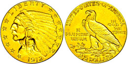 2 1/2 Dollars, Gold, 1912, Indian Head, Philadelphia, Fb. 120, Ss-vz.  Ss-vz - Andere & Zonder Classificatie