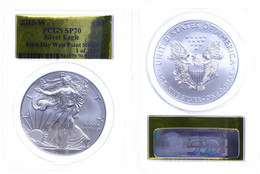 1 Dollar, 2015, W, Silver Eagle, In Slab Der PCGS Mit Der Bewertung SP70, First Day West Point Strike, Gold Foil Label L - Sonstige & Ohne Zuordnung