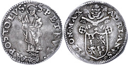 1/2 Giulio, O.J. (1522-1523), Hadrian VI., Rom, Muntoni 11, CNI 19, Ss. Selten!  Ss - Unclassified