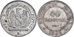 2. Republik, 40 Baiocchi, 1849, Rom, Kl. Rf., Vz.  Vz - Non Classificati