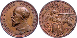 Bayern, 2 Mark, Kupfer, 1913, Ludwig III., Schaaf 51G1, Vz-st.  Vz-st - Sonstige & Ohne Zuordnung