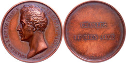 Frankreich, Charles X., Bronzemedaille (Dm. 41 Mm, 37 G), 1824, Von Vivier Und Leveque, Auf Seinen Regierungsantritt, Av - Autres & Non Classés