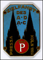 Plakette 1928, "Zielfahrt Des ADDC Pressa Köln 1928", Emailliert, 118 G, 85,5x61,5, Mit Vorgebohrten Befestigungslöchern - Andere & Zonder Classificatie