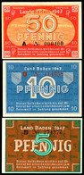Baden, Staatsschuldenverwaltung, 1947, 5, 10 Und 50 Pfennig, Ro. 208 B, 209d Und 210, 50 Pfennig Mit Kleinem Einriss Obe - Other & Unclassified
