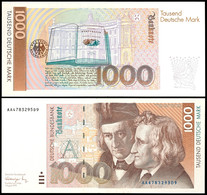 1000 Deutsche Mark, Bundesbanknote, 1.8.1991, Serie AA4783295D9, Ro. 302 A, Erhaltung I-II., Katalog: Ro.302a I-II - Sonstige & Ohne Zuordnung