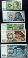 5x Bundesbanknote Mit 5, 10, 20, 50 Und 100 Mark, 2.1.1980, Serie BBk IA (Gemäldeserie), 5 Mark Serie B4769622U, 10 Mark - Other & Unclassified