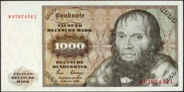 1000 Deutsche Mark, 2.1.1980, Bundesbanknote, Serie W 0767454 L, Ro. BRD-35a, Leichte Faltspuren Waagerecht Und Senkrech - Other & Unclassified