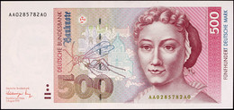 500 Deutsche Mark, Bundesbanknote, 1.8.1991, Serie AA0285782A0 Ro. BRD-45a, Erhaltung I., Katalog: BRD-45a I - Sonstige & Ohne Zuordnung