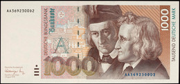1000 Deutsche Mark, Bundesbanknote, 1.8.1991, Serie AA3692300D2, Ro. BRD-46a, Erhaltung I., Katalog: Ro.BRD-46a I - Other & Unclassified